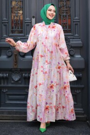 Modest Powder Pink Floral Dress 710501PD - 3