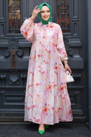 Modest Powder Pink Floral Dress 710501PD - 4