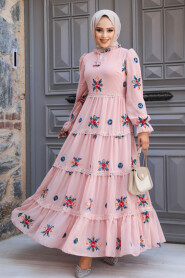 Modest Powder Pink Floral Long Dress 45541PD - 2