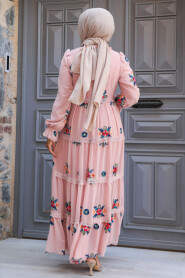 Modest Powder Pink Floral Long Dress 45541PD - 3