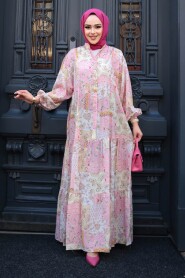 Modest Powder Pink Floral Long Dress 710503PD - 4