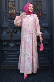 Modest Powder Pink Floral Long Dress 710503PD - 2