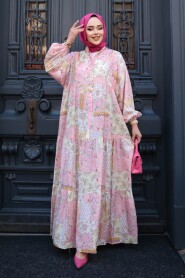 Modest Powder Pink Floral Long Dress 710503PD - 3