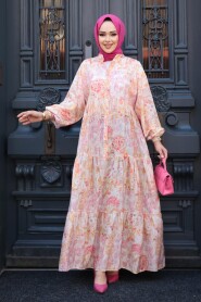 Modest Powder Pink Floral Long Sleeve Dress 710509PD - 5