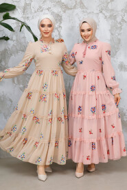 Modest Powder Pink Floral Maxi Dress 32816PD - 8