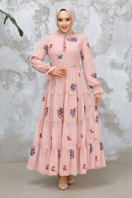 Modest Powder Pink Floral Maxi Dress 32816PD - 3