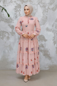 Modest Powder Pink Floral Maxi Dress 32816PD - 4