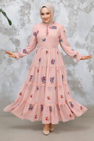 Modest Powder Pink Floral Maxi Dress 32816PD - 2