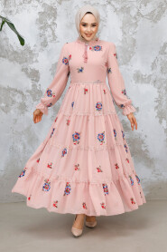 Modest Powder Pink Floral Maxi Dress 32816PD 