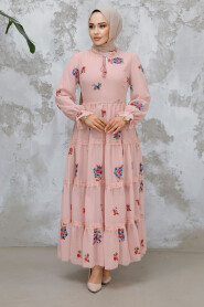 Modest Powder Pink Floral Maxi Dress 32816PD - 5