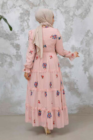 Modest Powder Pink Floral Maxi Dress 32816PD - 9