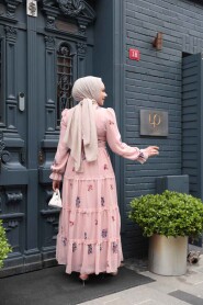 Modest Powder Pink Floral Maxi Dress 32816PD - 3