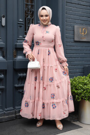 Modest Powder Pink Floral Maxi Dress 32816PD - 2
