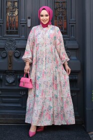 Modest Powder Pink Floral Maxi Dress 710511PD - 3