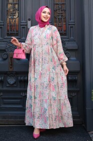 Modest Powder Pink Floral Maxi Dress 710511PD - 4