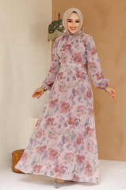 Modest Powder Pink Floral Plus Size Dress 27978PD - 1