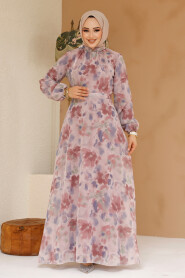 Modest Powder Pink Floral Plus Size Dress 27978PD - 2