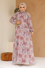 Modest Powder Pink Floral Plus Size Dress 27978PD - 3