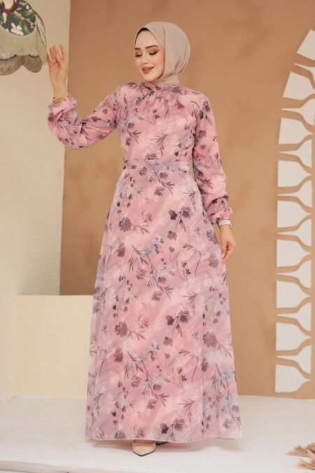 Modest Powder Pink Floral Plus Size Dress 279903PD - NEVA STYLE