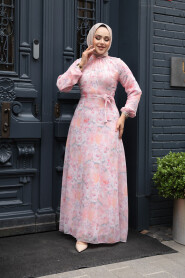Modest Powder Pink Floral Plus Size Dress 279904PD - 2