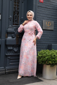 Modest Powder Pink Floral Plus Size Dress 279904PD - 1
