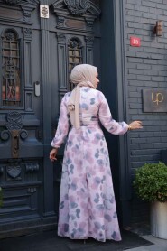 Modest Powder Pink Floral Plus Size Dress 279916PD - 3