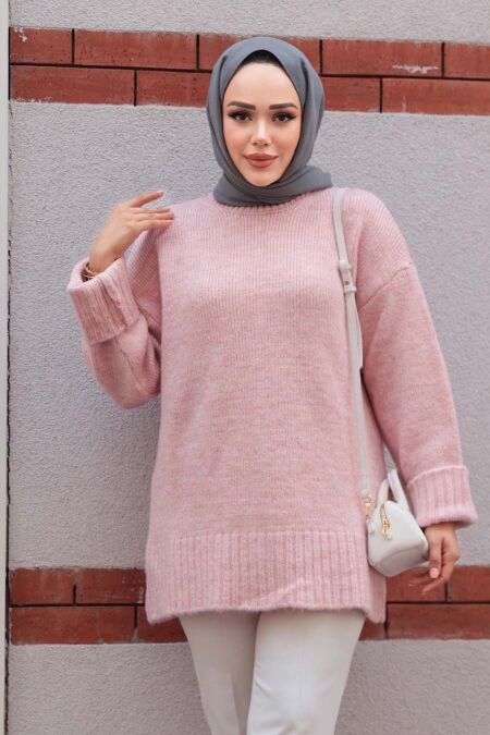 Modest Powder Pink Knitwear Jumper Top 87181PD - NEVA STYLE