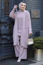 Modest Powder Pink Knitwear Triple Suit 50182PD - 2