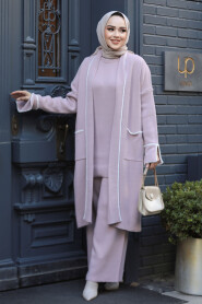 Modest Powder Pink Knitwear Triple Suit 50182PD 