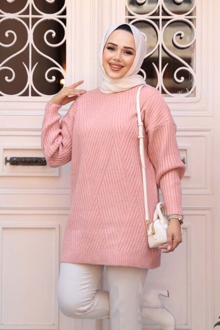 Modest Powder Pink Knitwear Tunic 7852PD - NEVA STYLE