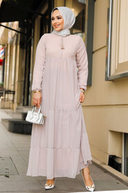 Modest Powder Pink Long Sleeve Dress 22051PD - 2