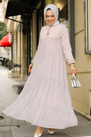 Modest Powder Pink Long Sleeve Dress 22051PD - 3