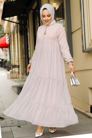 Modest Powder Pink Long Sleeve Dress 22051PD - 1