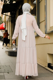 Modest Powder Pink Long Sleeve Dress 22051PD - 4