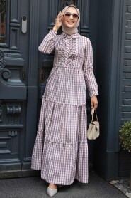 Modest Powder Pink Long Sleeve Dress 2702PD - 2