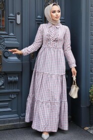 Modest Powder Pink Long Sleeve Dress 2702PD - 1