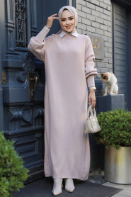 Modest Powder Pink Long Sleeve Knitwear Dress 100013PD - 3