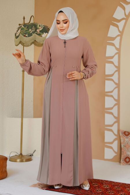 Modest Powder Pink Plus Size Abaya 45288PD - NEVA STYLE