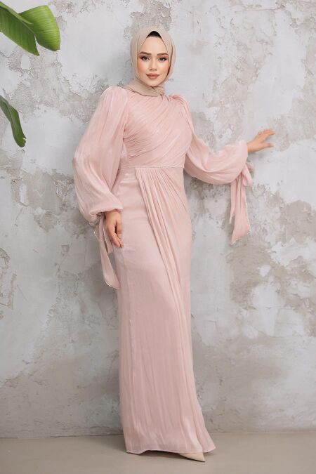 Modest Powder Pink Plus Size Evening Dress 50193PD - NEVA STYLE