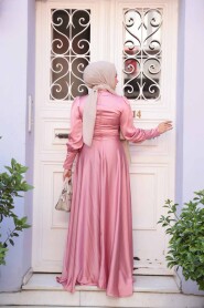 Modest Powder Pink Satin Bridesmaid Dress 23242PD - 3