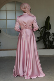 Modest Powder Pink Satin Prom Dress 25894PD - 3