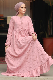 Modest Powder Pink Summer Dress 23201PD - 1