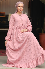 Modest Powder Pink Summer Dress 23201PD - 3