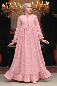 Modest Powder Pink Summer Dress 23201PD - 4