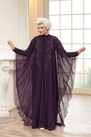 Modest Purple Cape Evening Gown 25909MOR - 1