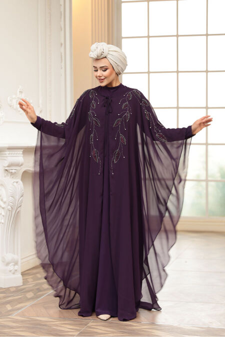 Modest Purple Cape Evening Gown 25909MOR - NEVA STYLE