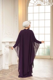 Modest Purple Cape Evening Gown 25909MOR - 4