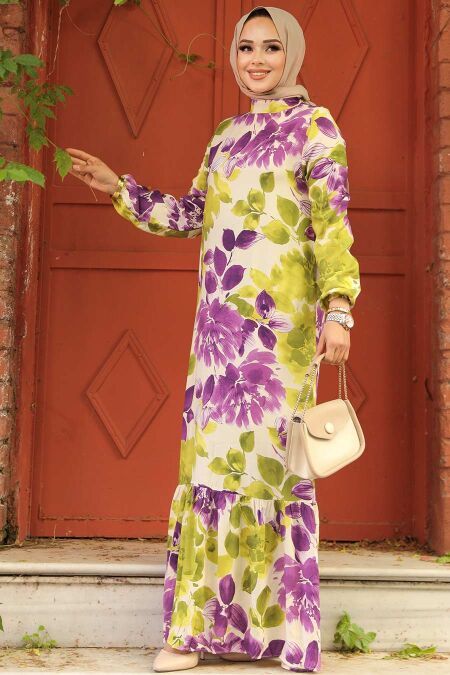 Modest Purple Floral Long Dress 15729MOR - NEVA STYLE