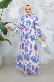 Modest Purple Floral Long Dress 344601MOR - 2