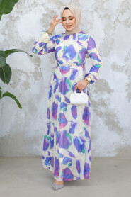 Modest Purple Floral Long Dress 344601MOR - 3